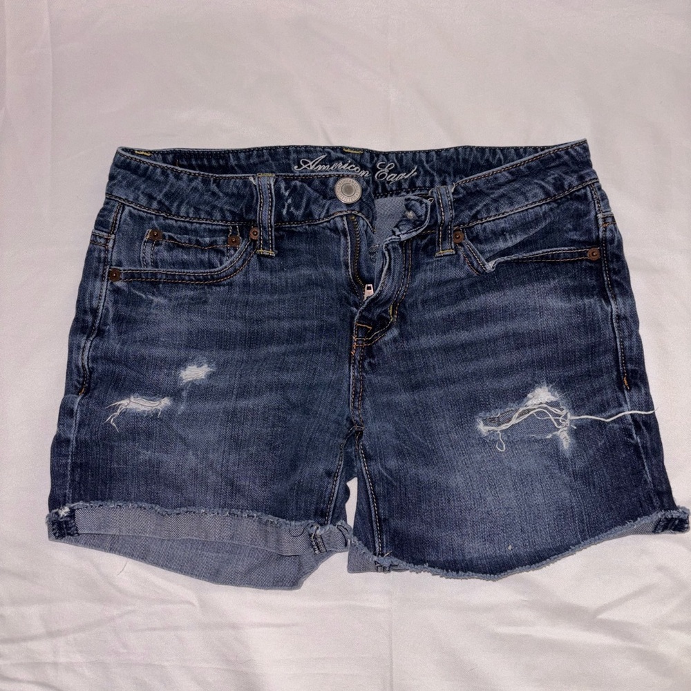 American Eagle Outfitters Distressed Dark Blue Jean Shorts